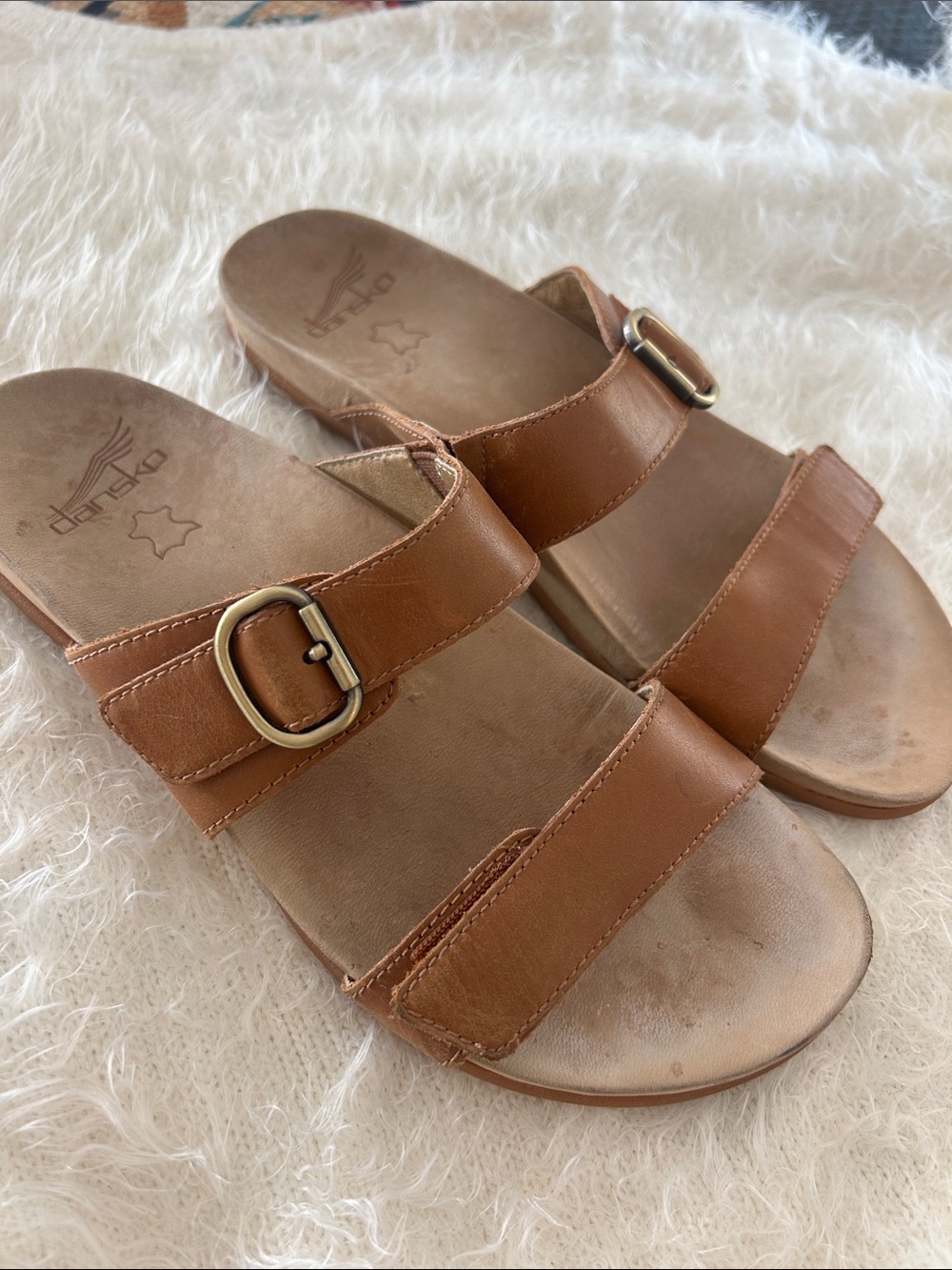 Dansko Justine Woman’s Brown Leather Slide Afjustable Sandals with Buckle EU 38